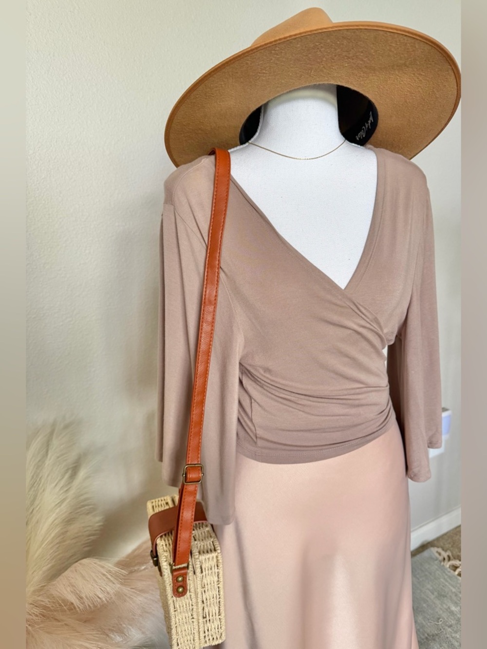 Zenana Outfitters Taupe Wrap Crop Top - Beige